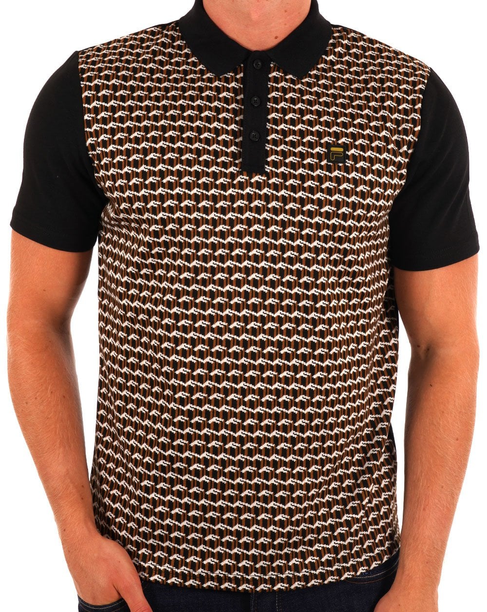 Fila Gold Monogram Polo Shirt Black - Image 3