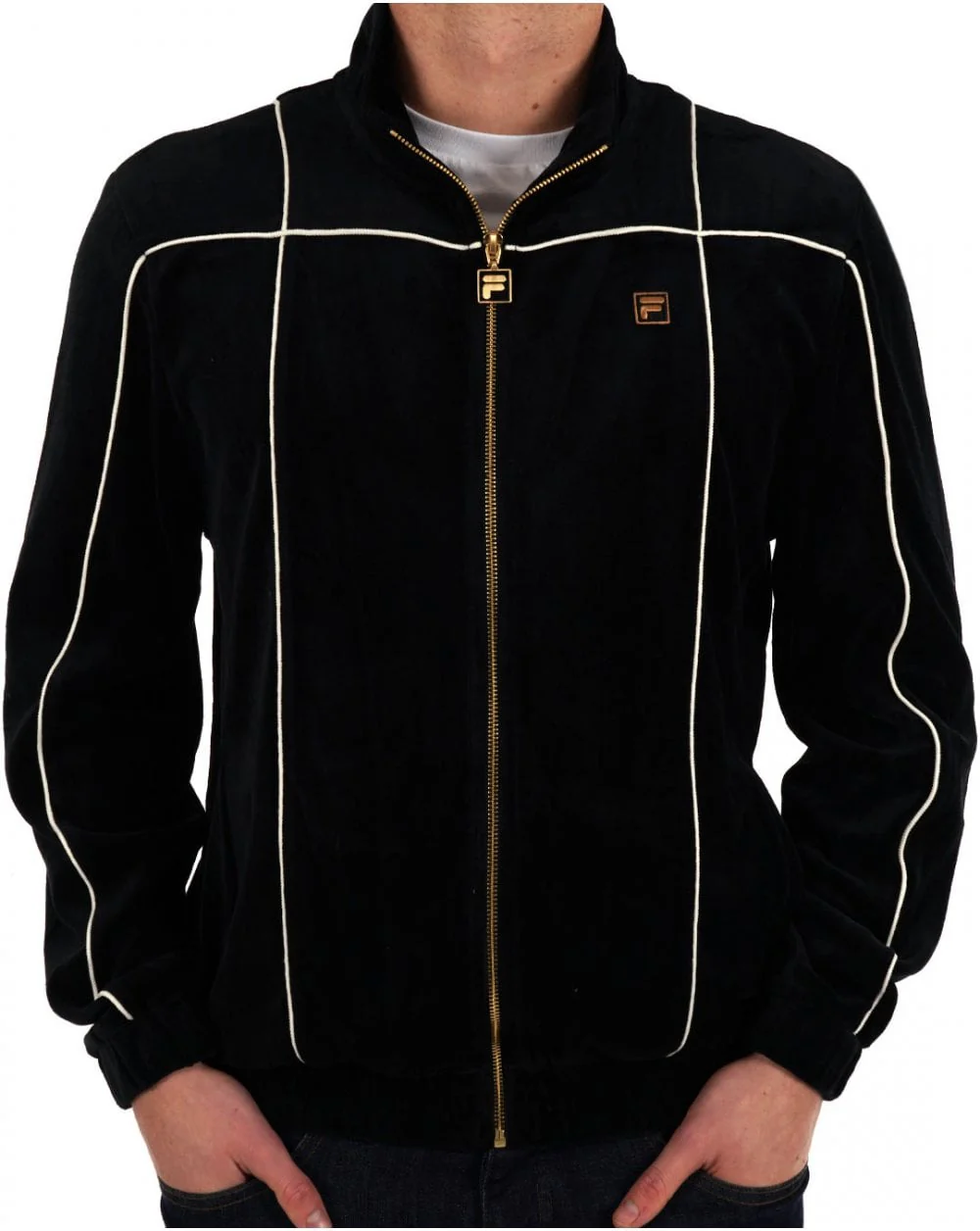 Fila Gold Piped Velour Track Top Black - Image 3