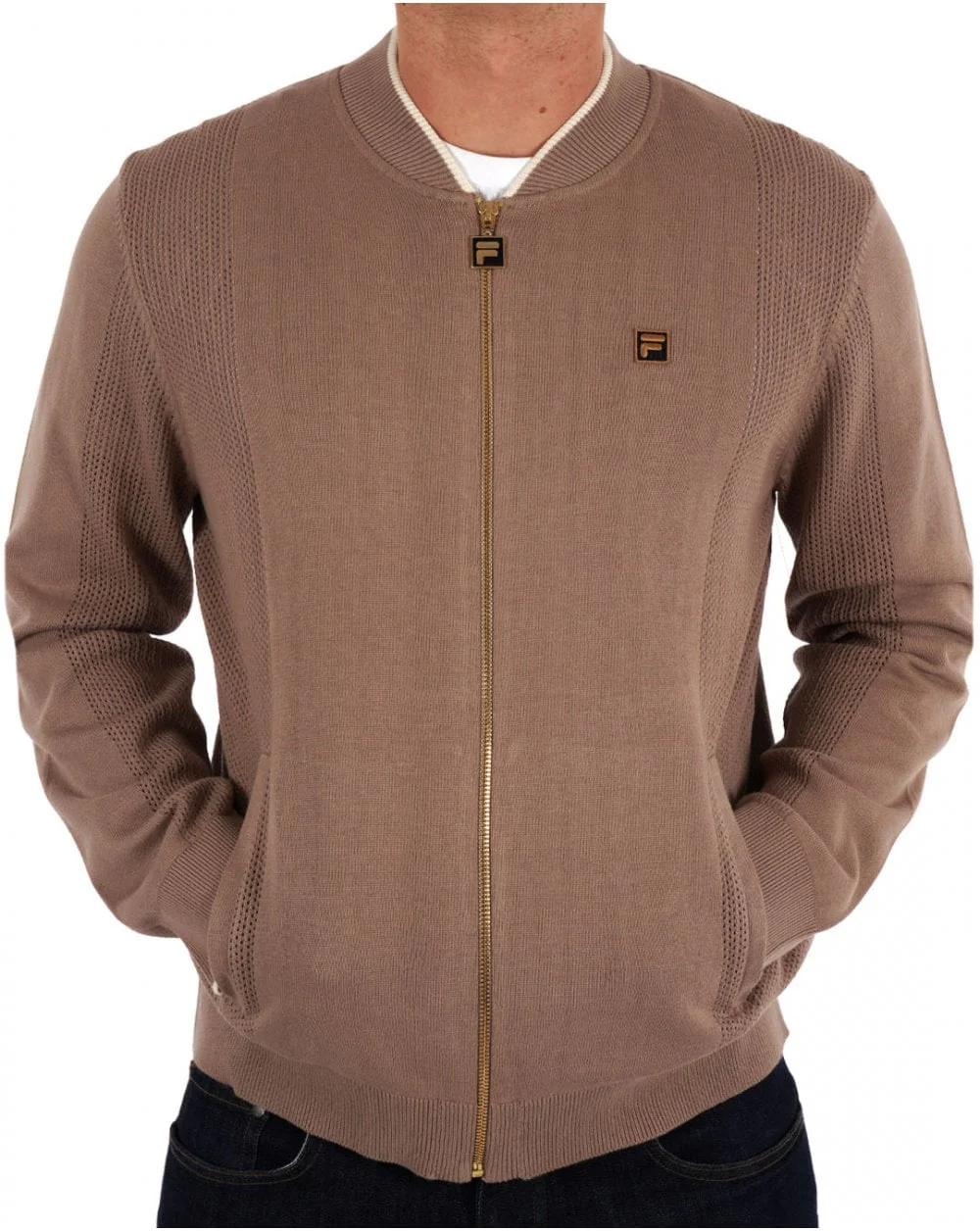 Fila Gold Pointelle Knit Track Top Mocha - Image 4