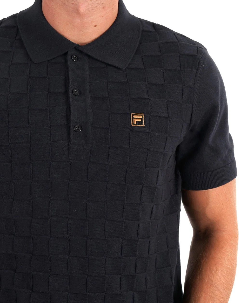 Fila Gold Square Knit Polo Black - Image 3