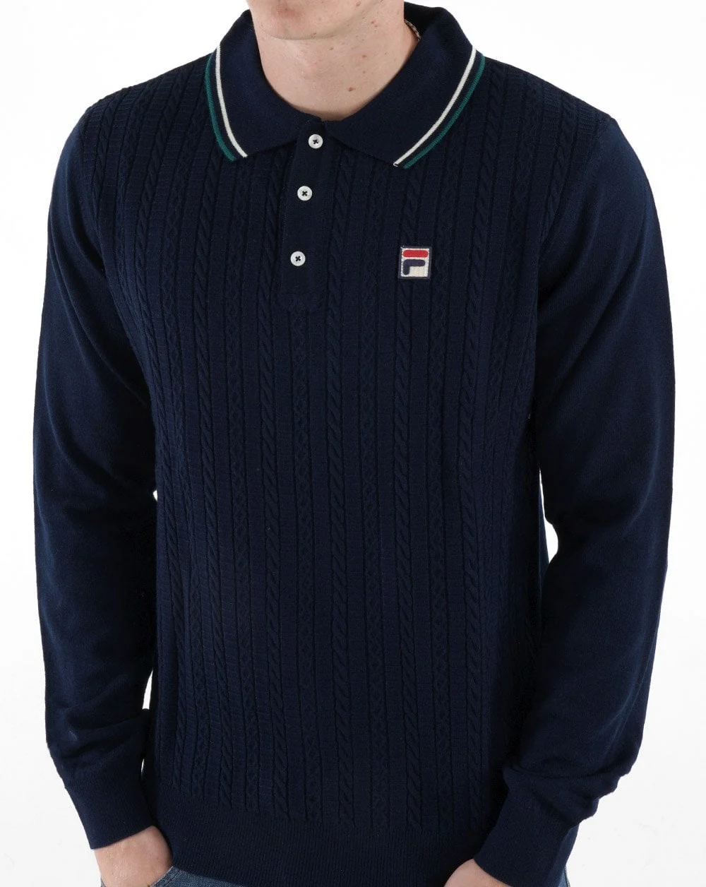 Fila Vintage Cable Knit Polo Navy