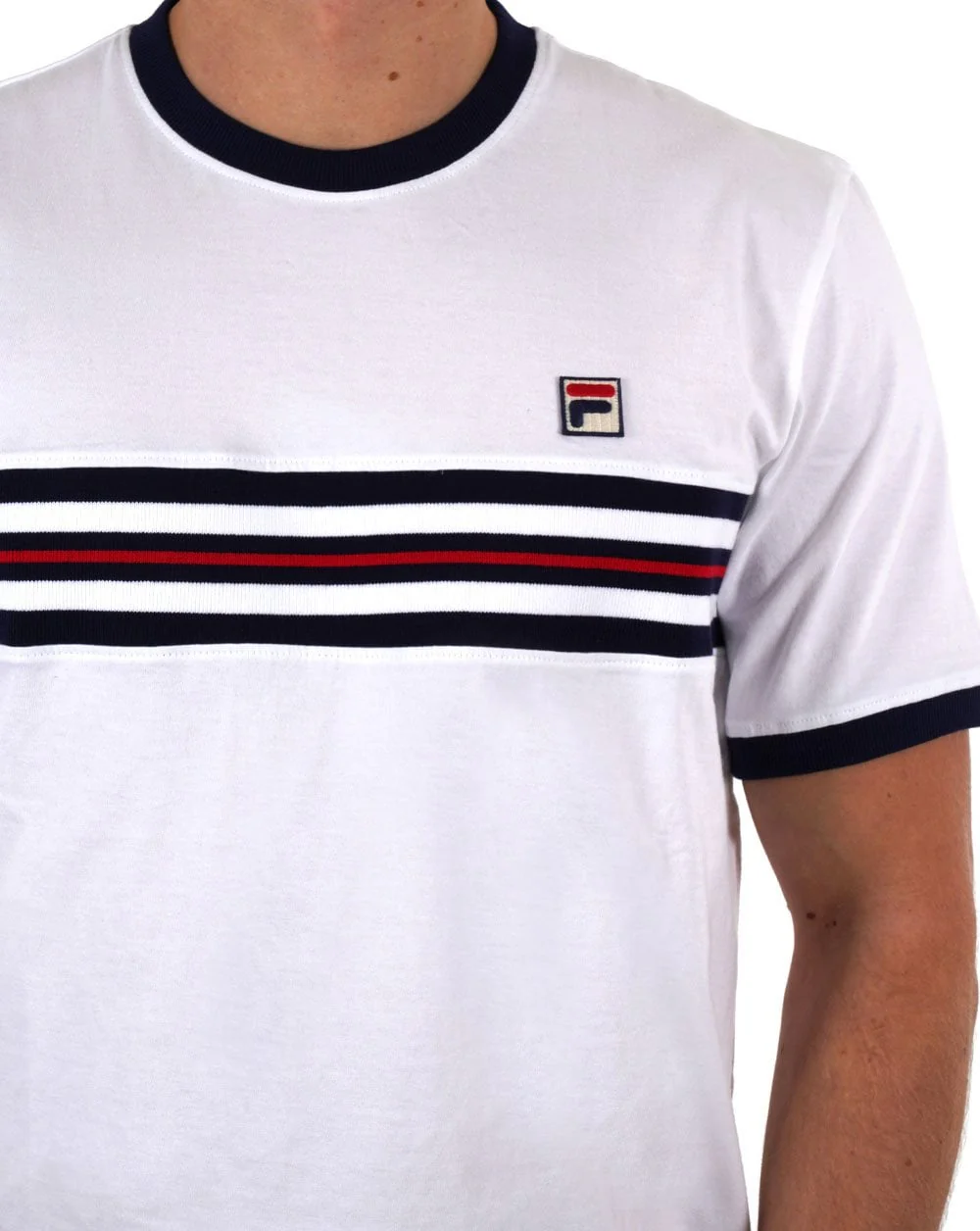 Fila Vintage Chest striped T Shirt White - Image 2