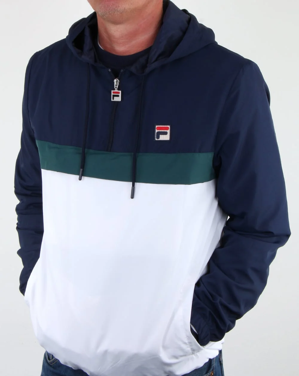 Fila Vintage Cipolla Overhead Jacket White/Navy/Green - Image 4
