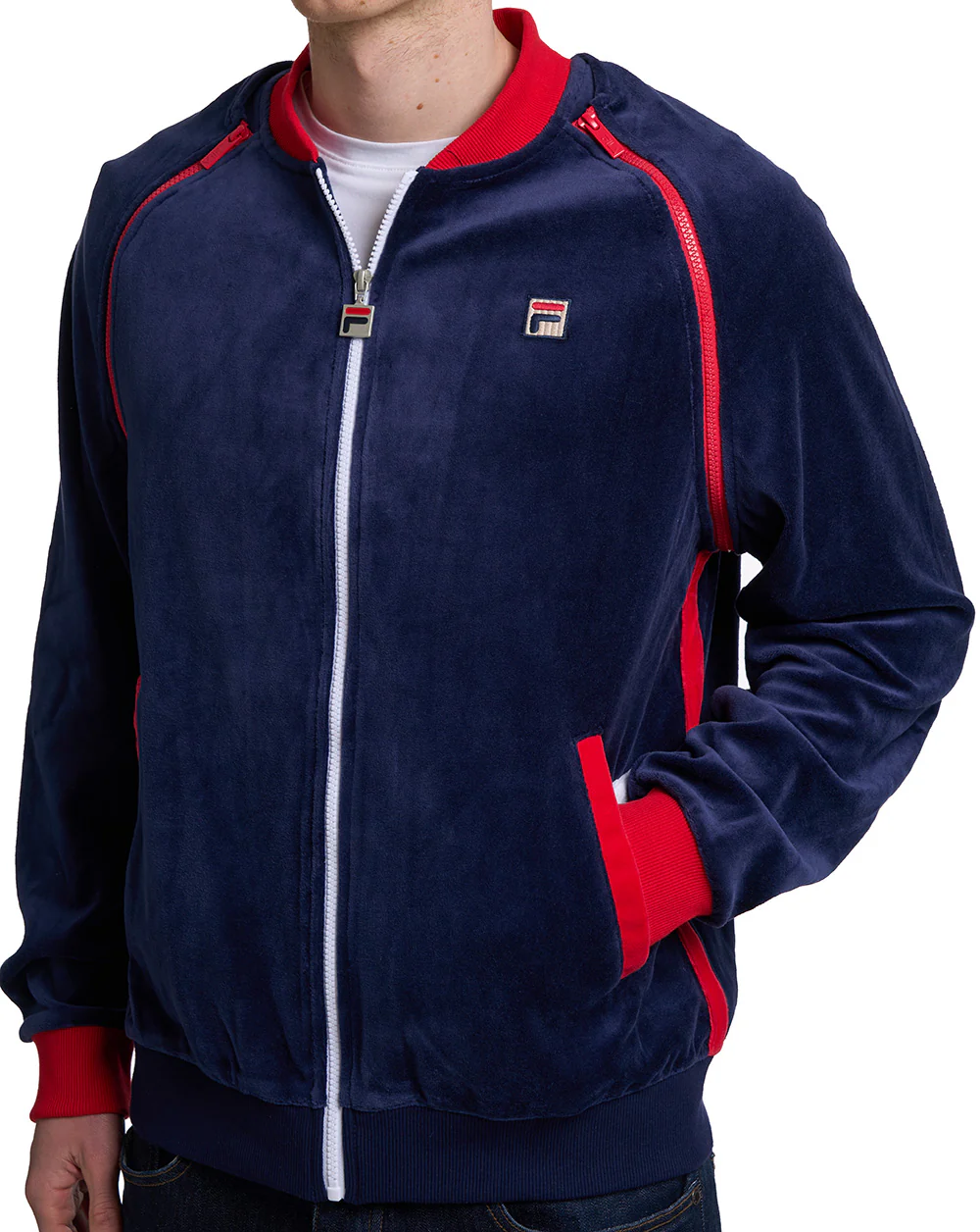 Fila Vintage Daniele Velour Track Top Navy/White/Red - Image 3