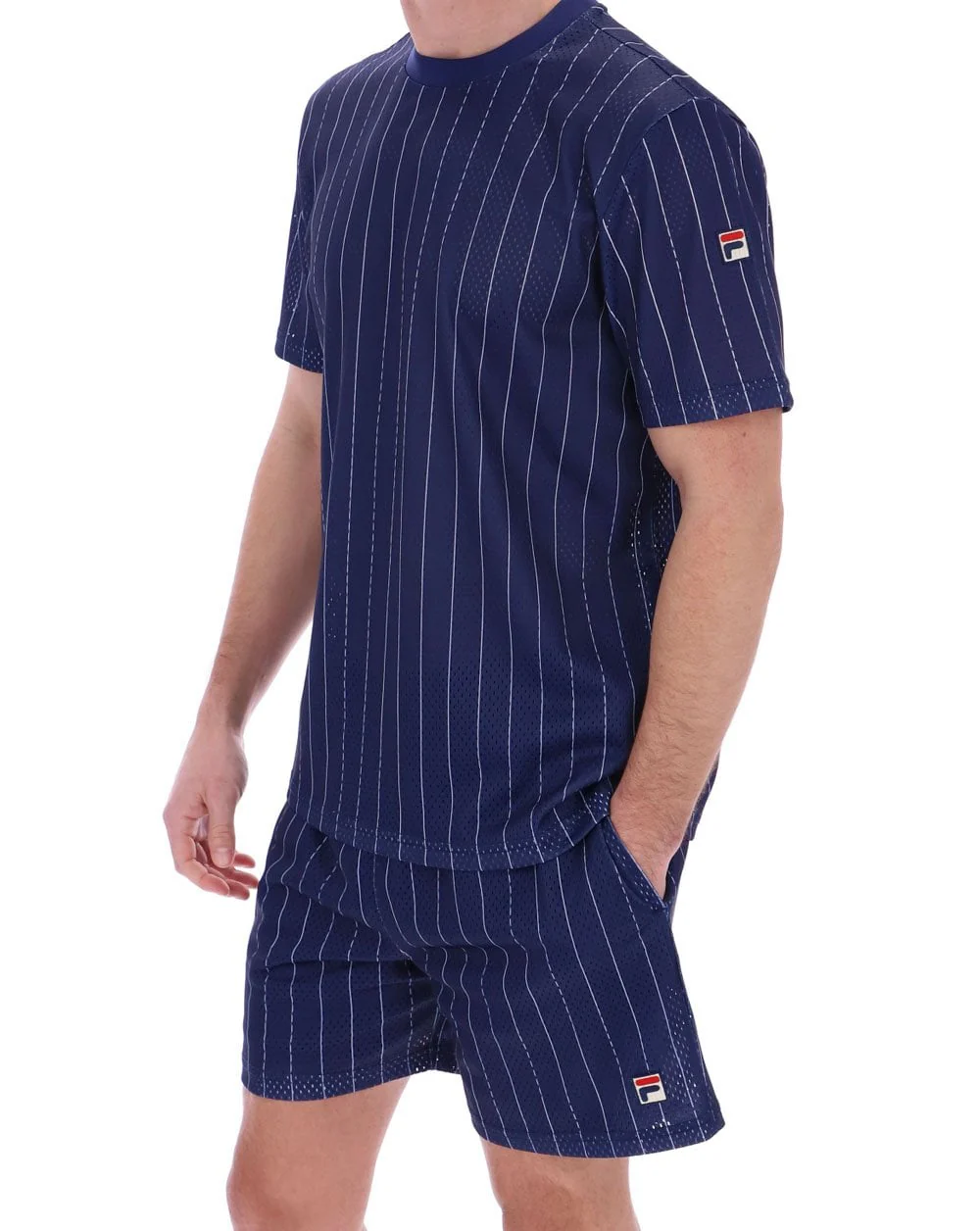 Fila Vintage Mesh Pin Stripe Tee Navy - Image 3