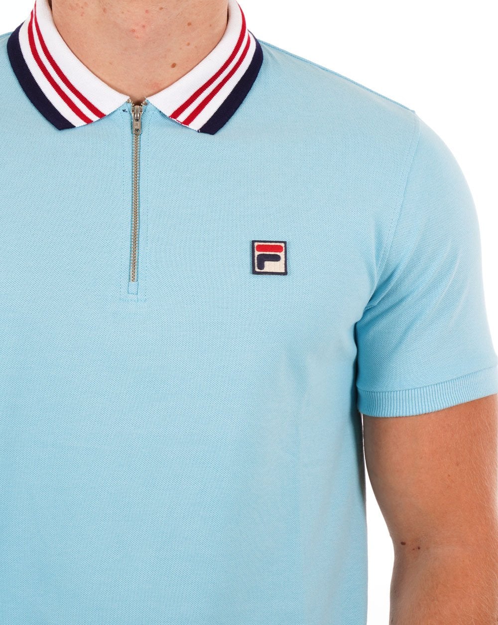 Fila Vintage Pietro Zip Polo Shirt Sky Blue - Image 3