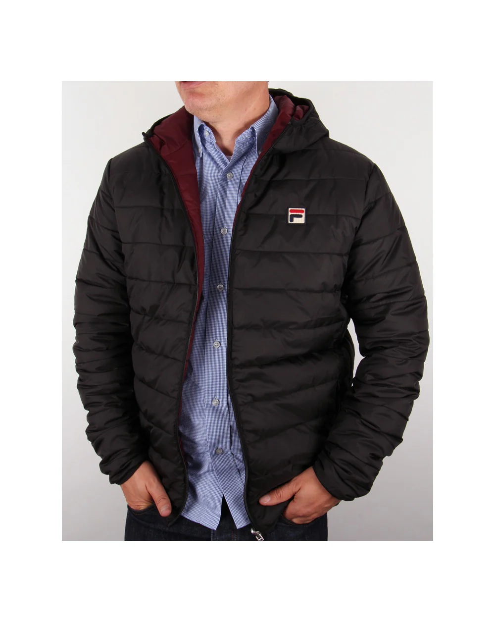 Fila Vintage Reversible Puffer Jacket Black/deep Wine - Image 3