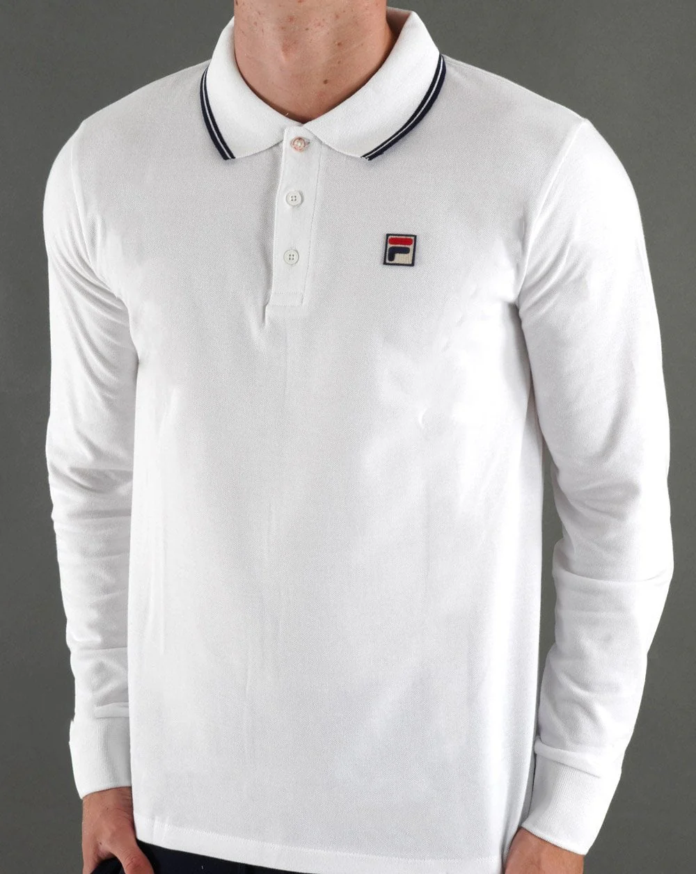 Fila Vintage Tipped LS Polo Shirt White/Navy