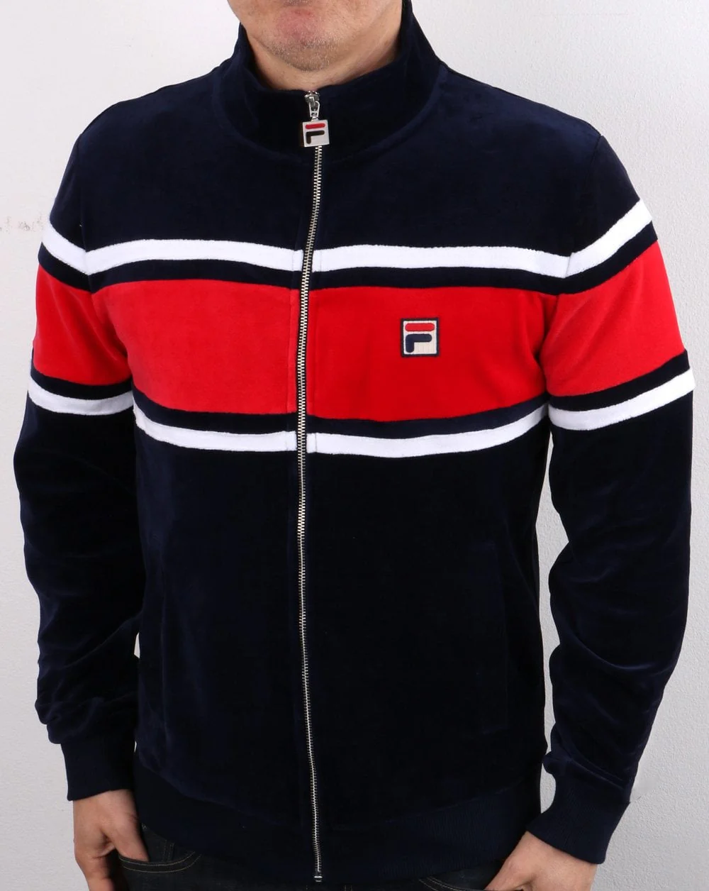 Fila Vintage Velour Track Top Navy/Red/White - Image 2