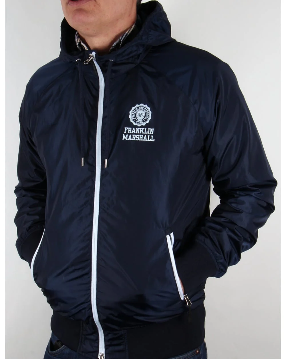 Franklin And Marshall Uni Zip Hooded Jacket Navy - Image 4