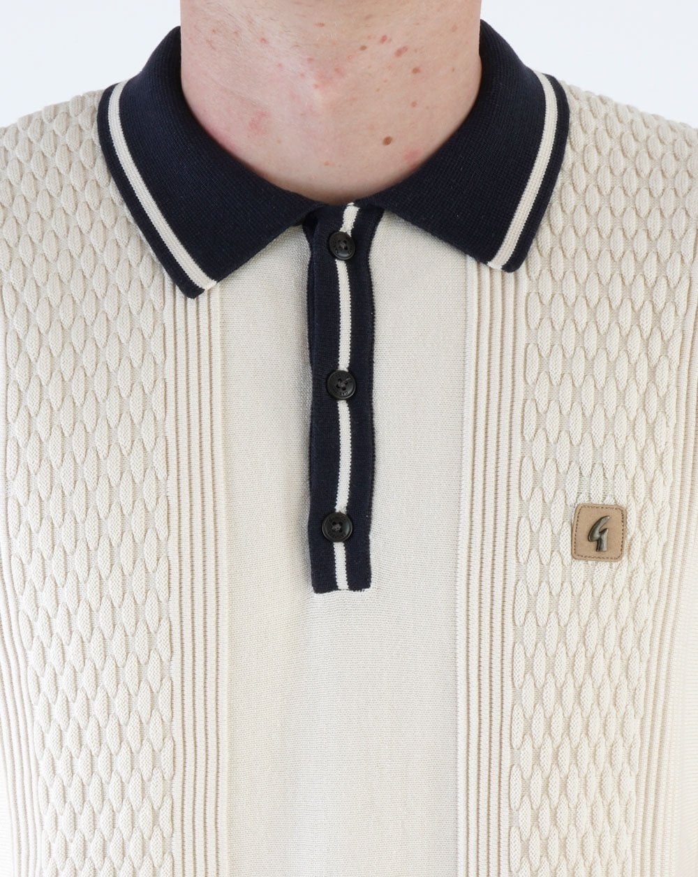 Gabicci Vintage Bethal Knit Polo Cream - Image 2