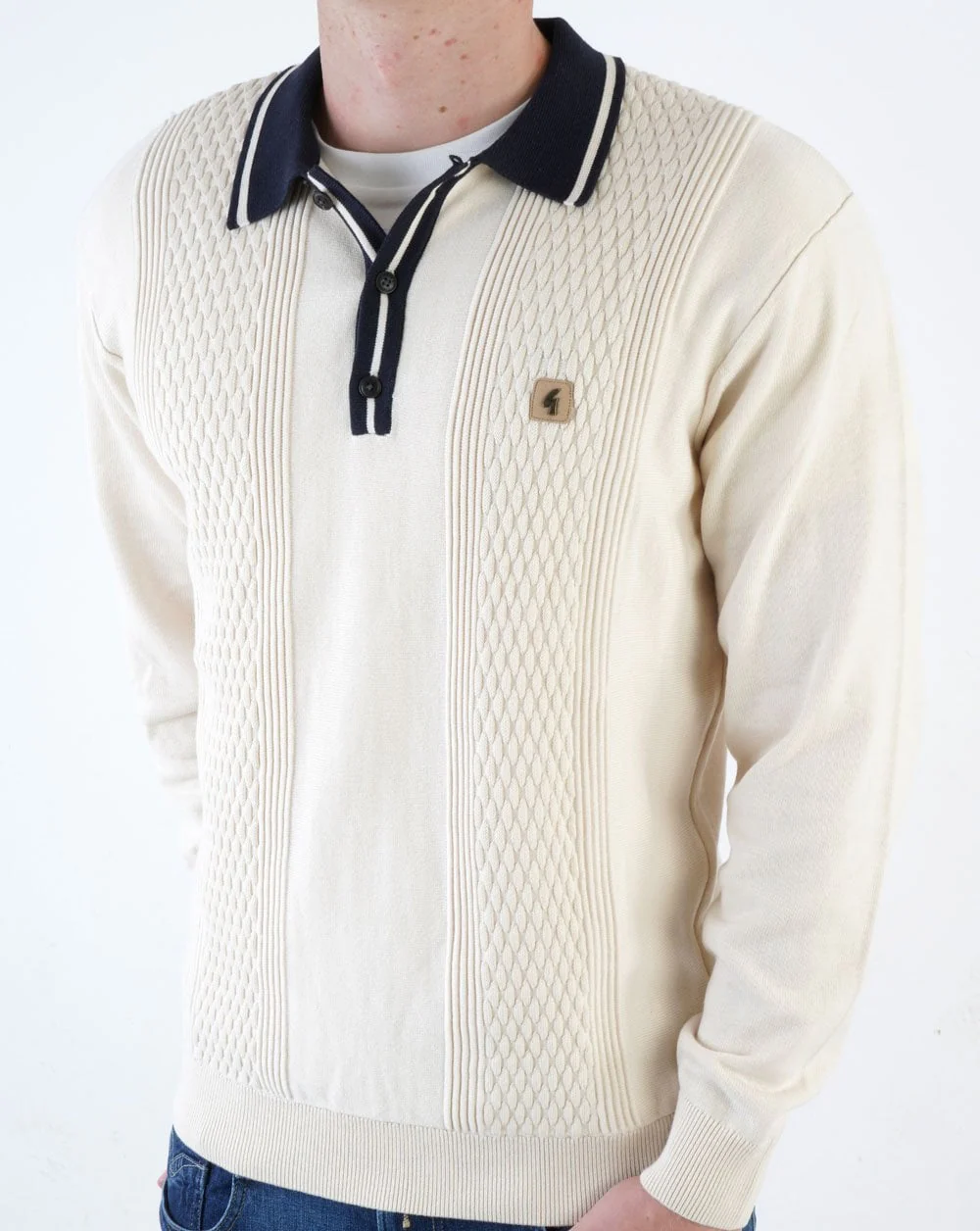 Gabicci Vintage Bethal Knit Polo Cream - Image 3