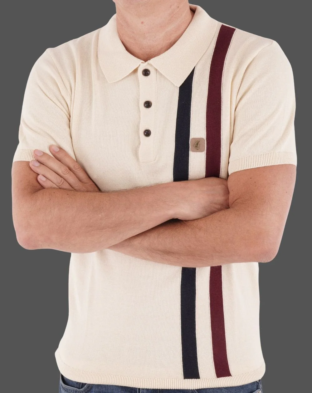Gabicci Vintage Como Knit Polo Oat - Image 3
