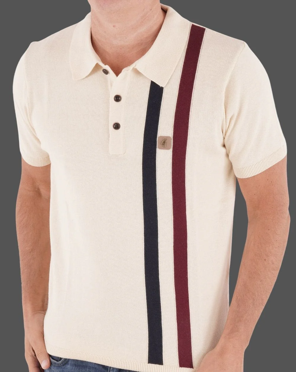 Gabicci Vintage Como Knit Polo Oat - Image 4