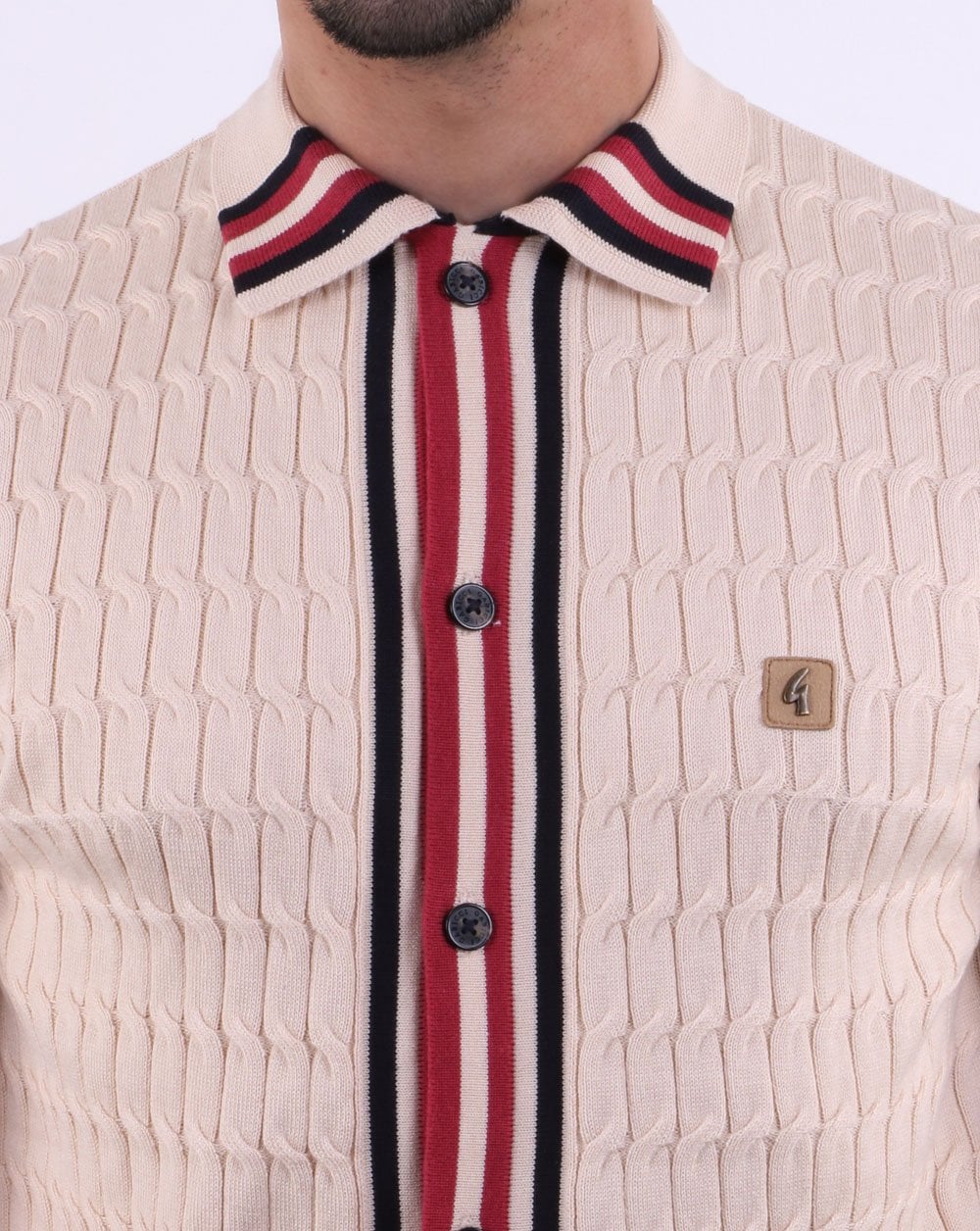 Gabicci Vintage Danecroft Cable Knitted Polo Oat - Image 3