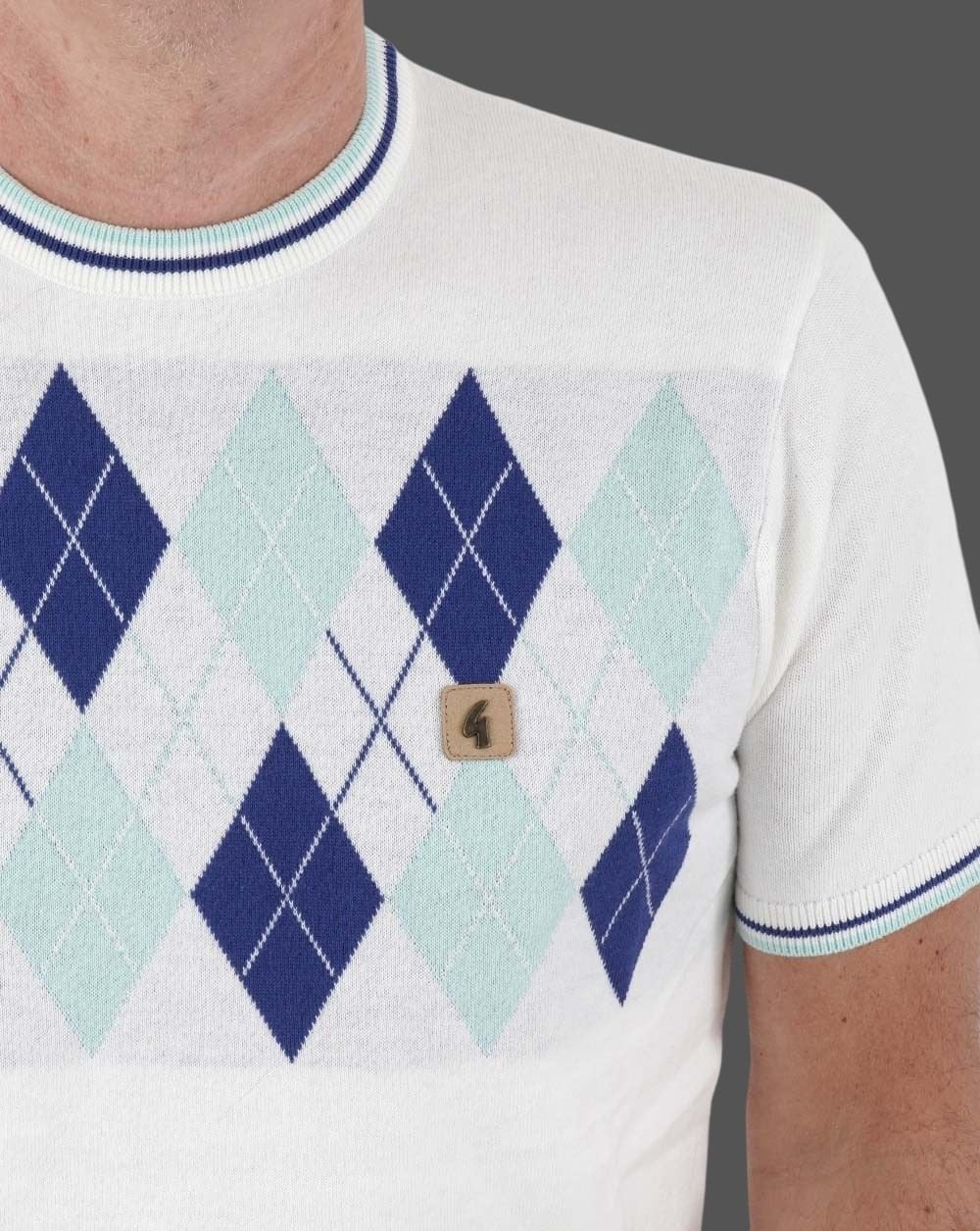 Gabicci Vintage Diamond Argyle Crew Knit White - Image 2