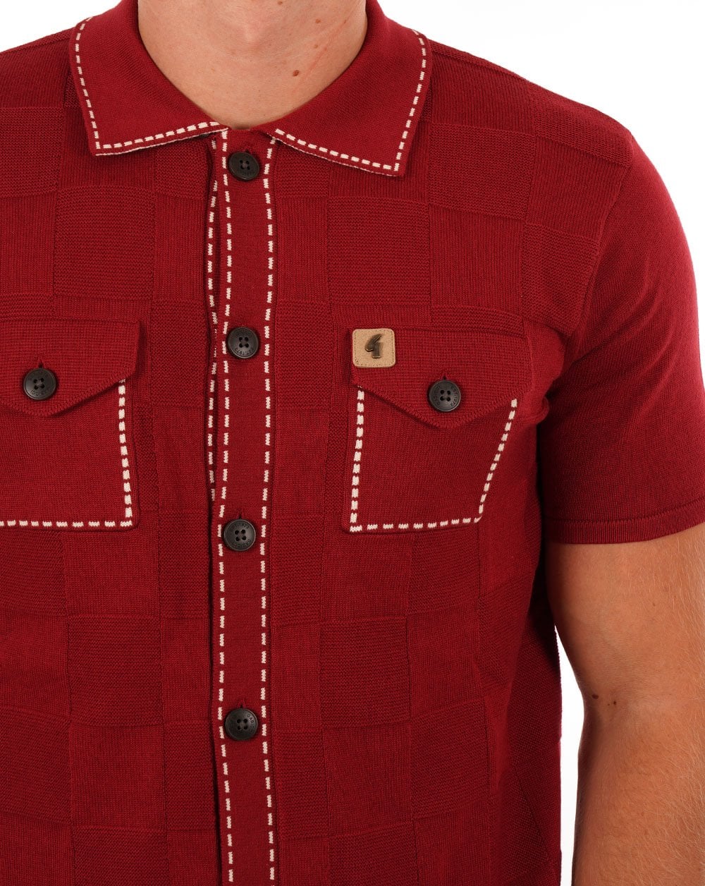 Gabicci Vintage Full Button Polo Dark Red - Image 4