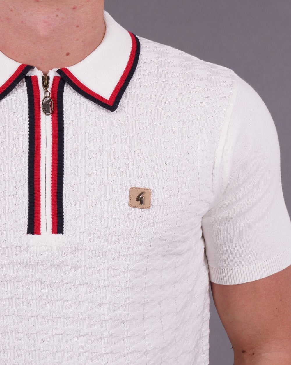 Gabicci Vintage Garner Zip Knit Polo White - Image 3