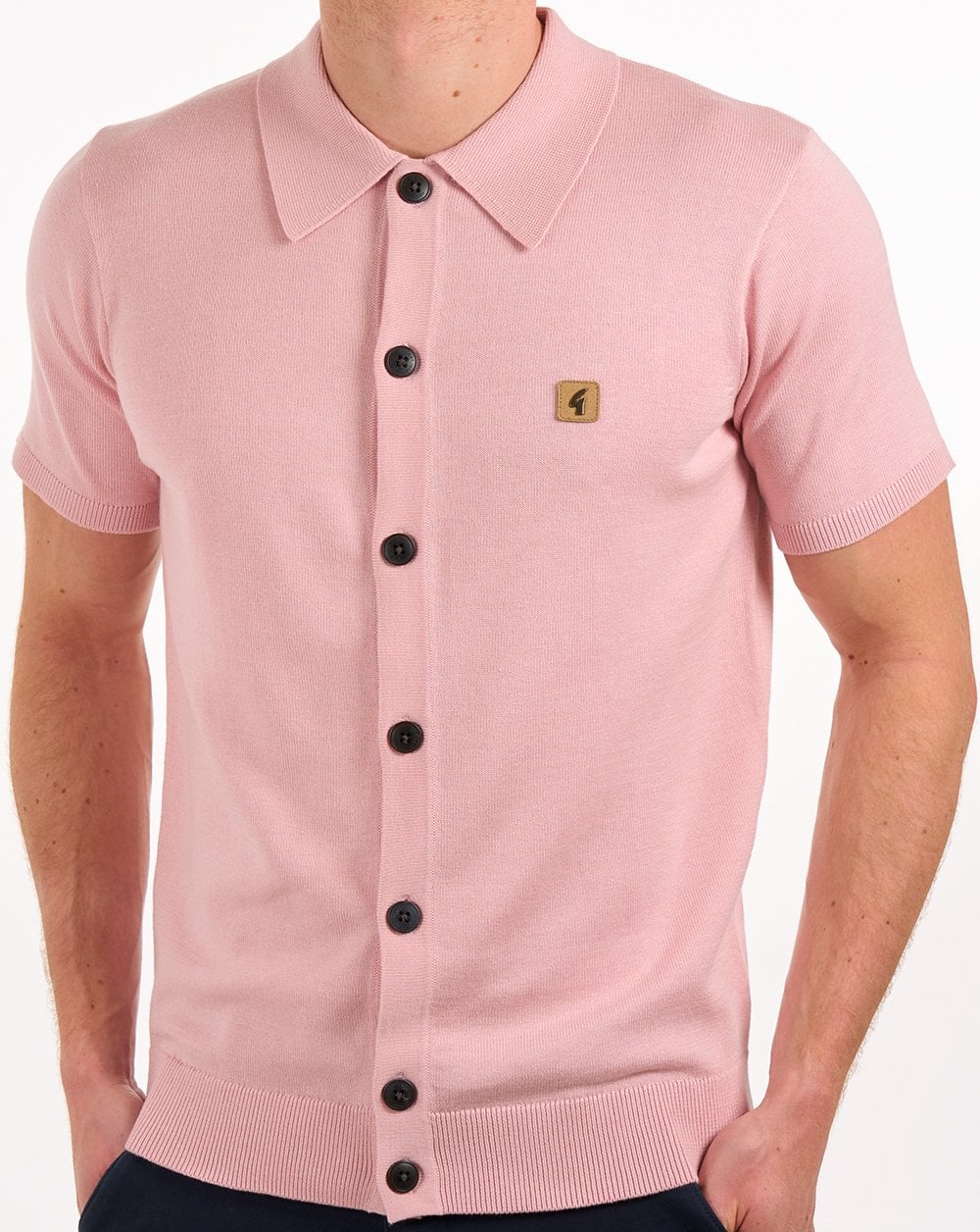 Gabicci Vintage Full Button Knit Polo Candy Pink - Image 2