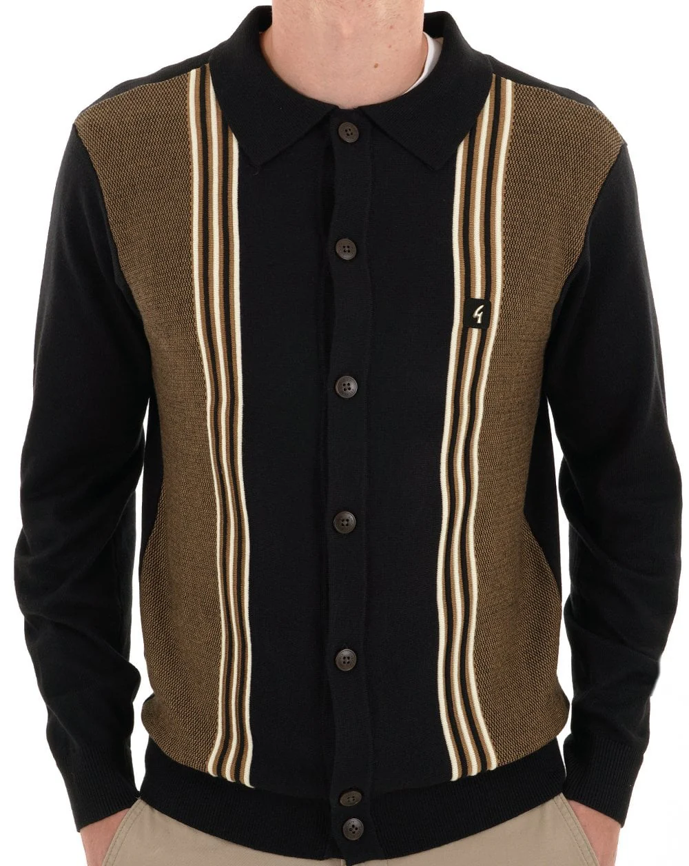 Gabicci Vintage Hanson Button Through Knit Black Nutmeg - Image 2