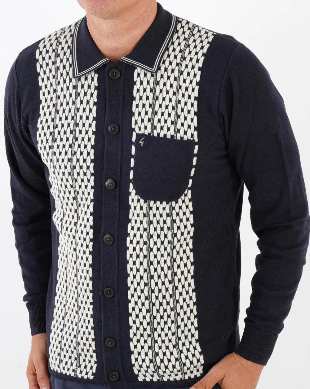 Gabicci Vintage Law Button LS Knit Polo Navy