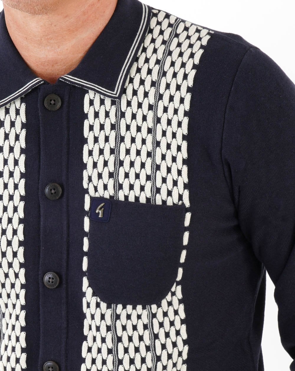 Gabicci Vintage Law Button LS Knit Polo Navy - Image 2