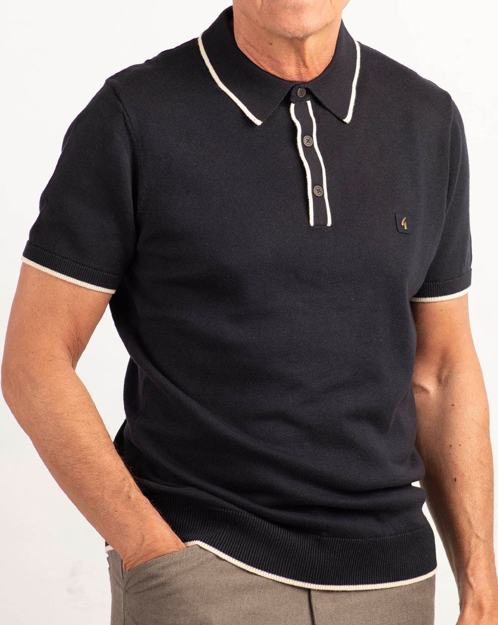 Gabicci Vintage Lineker Knitted Polo Navy - Image 2