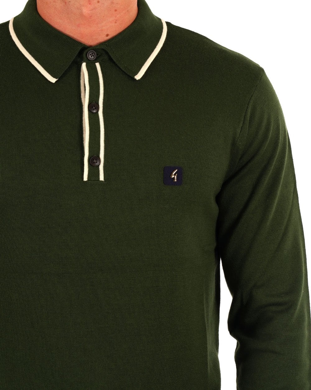 Gabicci Vintage Lineker LS Knitted Polo Forest - Image 4