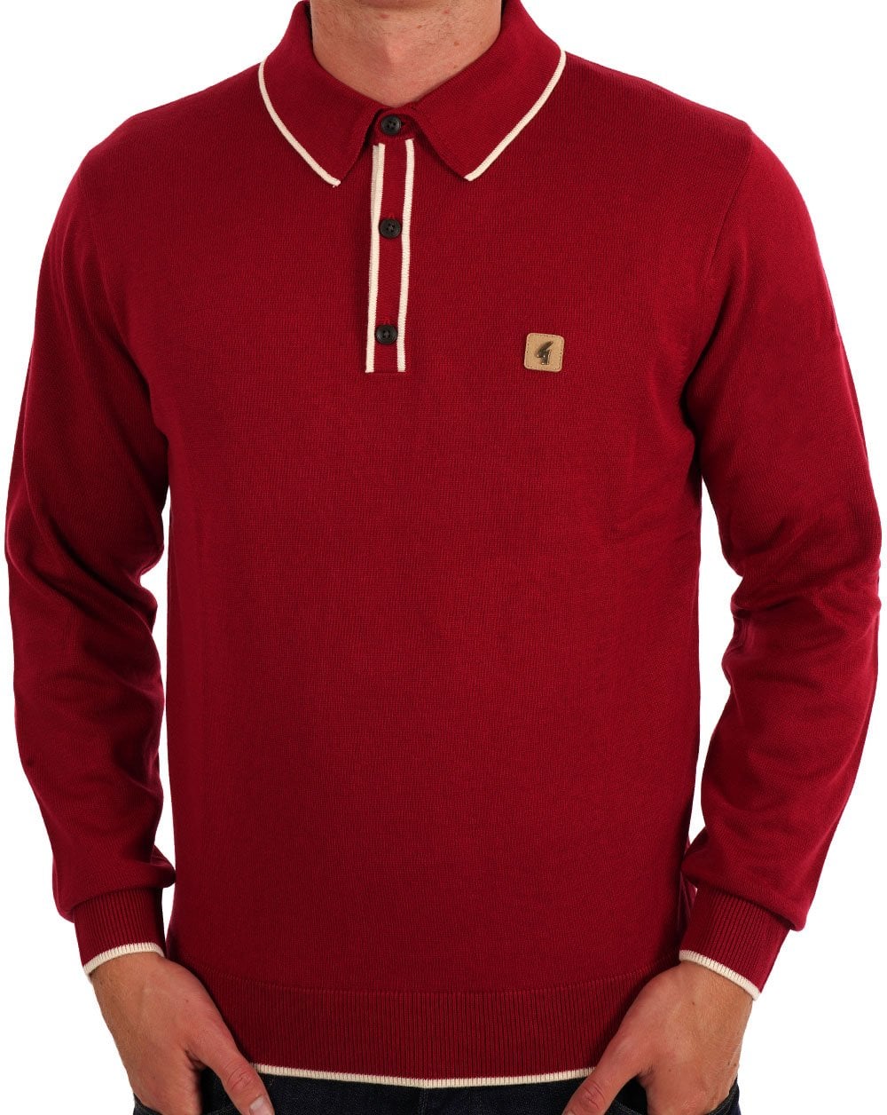 Gabicci Vintage Lineker Tipped Polo Cherry