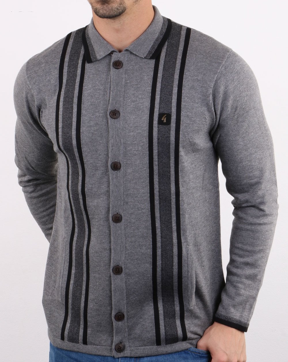 Gabicci Vintage Polo Full Button Grey - Image 2