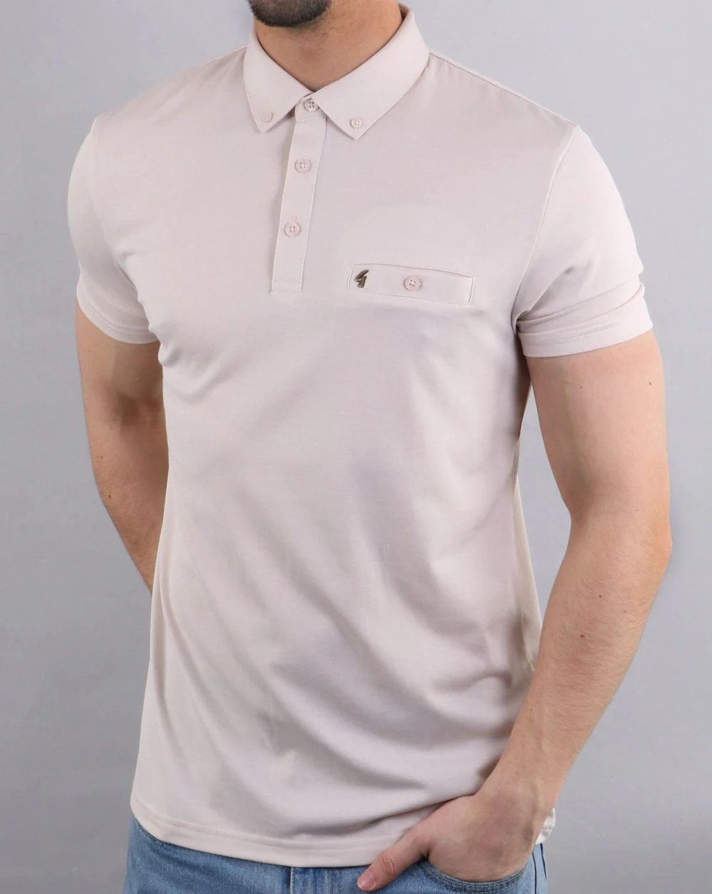 Gabicci Vintage Polo Shirt Oat - Image 2