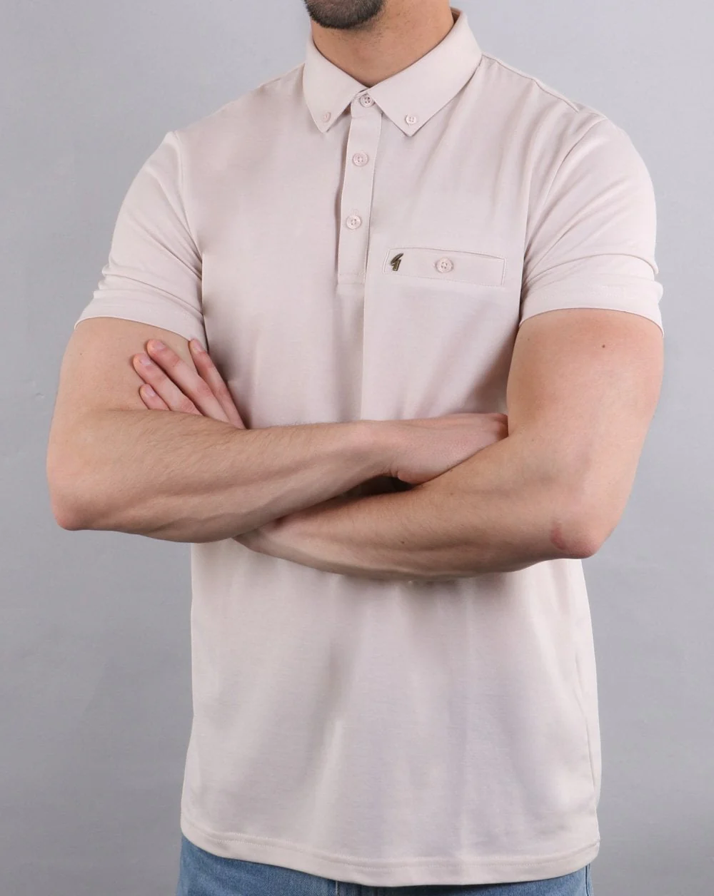 Gabicci Vintage Polo Shirt Oat - Image 3