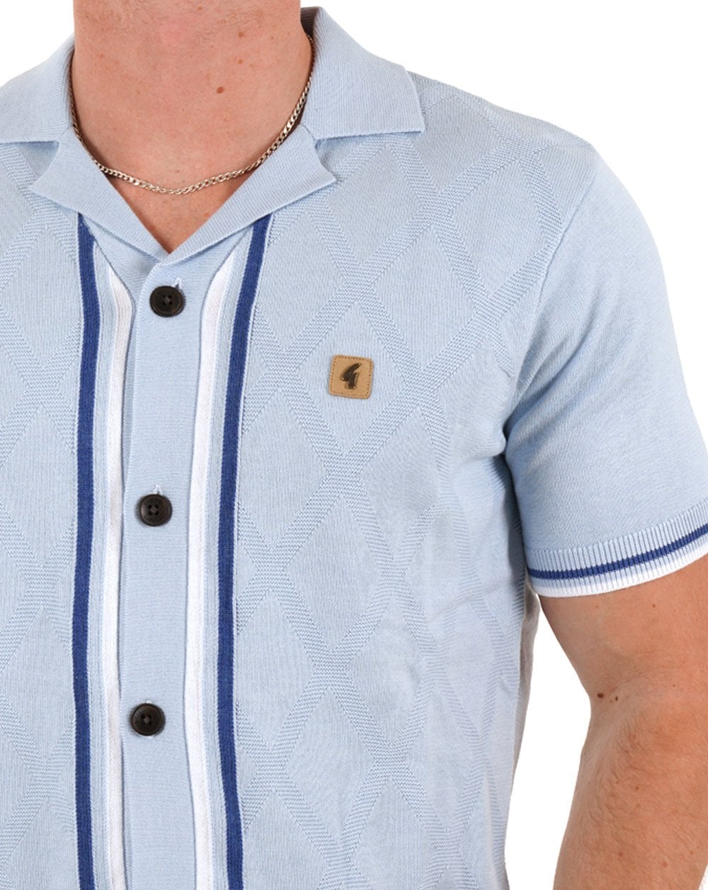 Gabicci Vintage Ross SS Knitted Shirt Azure - Image 3