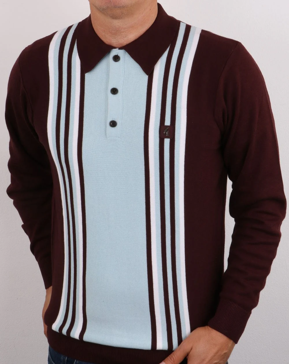 Gabicci Vintage Searle Knit Deep Claret / Sky - Image 2