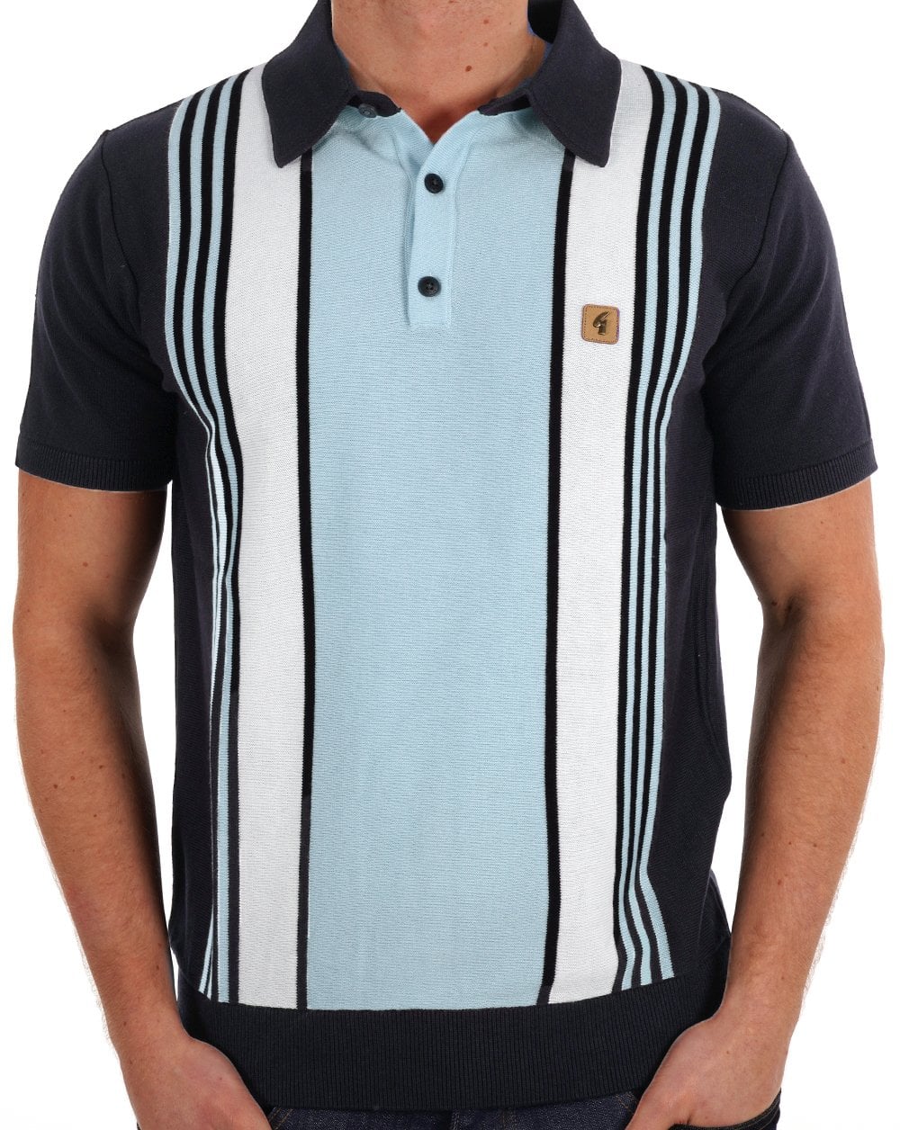 Gabicci Vintage Searle Knitted Polo Navy - Image 3