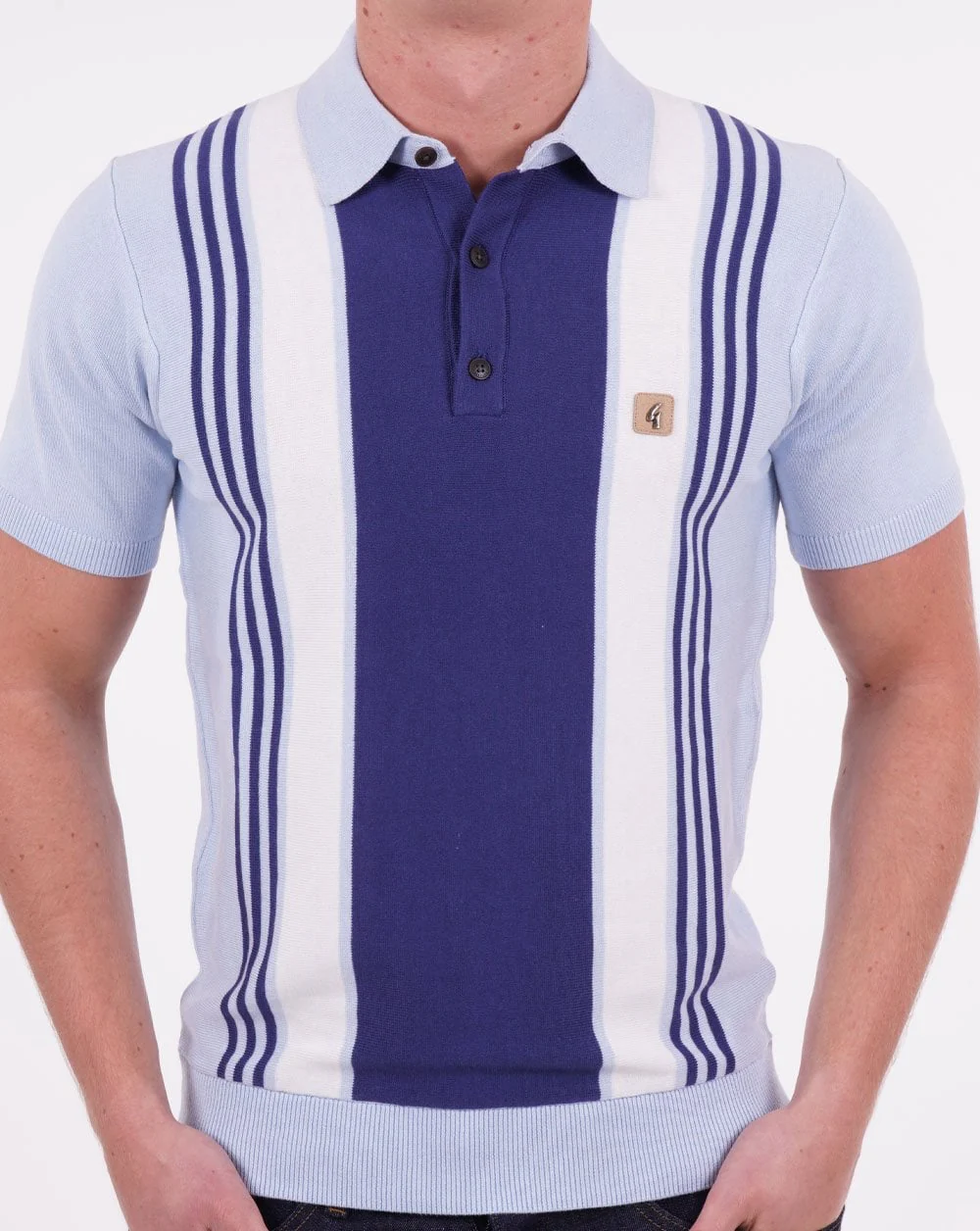 Gabicci Vintage Searle Knitted Polo Shirt Blue - Image 3