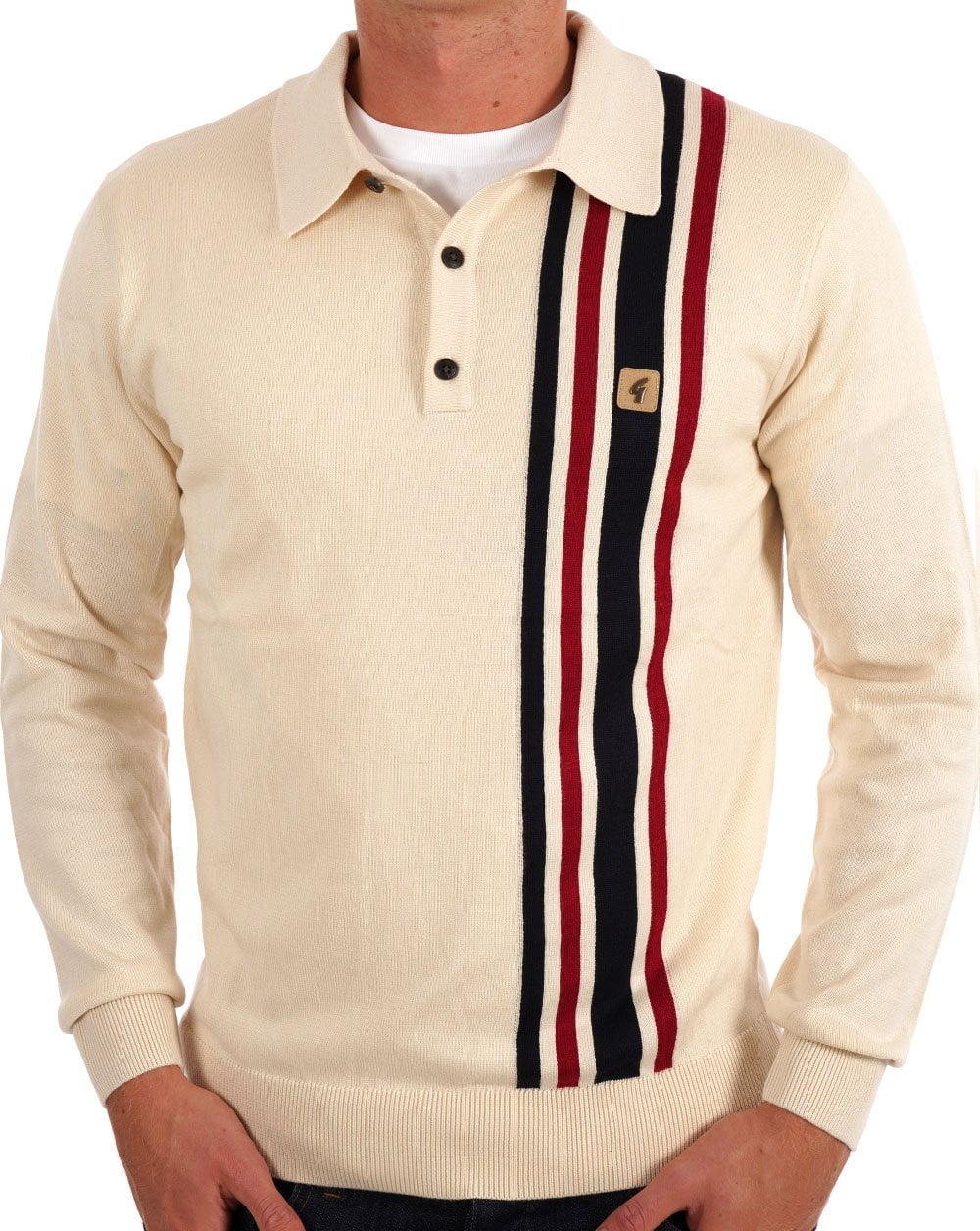 Gabicci Vintage Soda Knit LS Polo Cream - Image 3