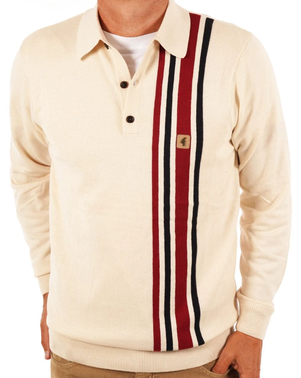 Gabicci Vintage Soda LS Knit Polo Cream - Image 3