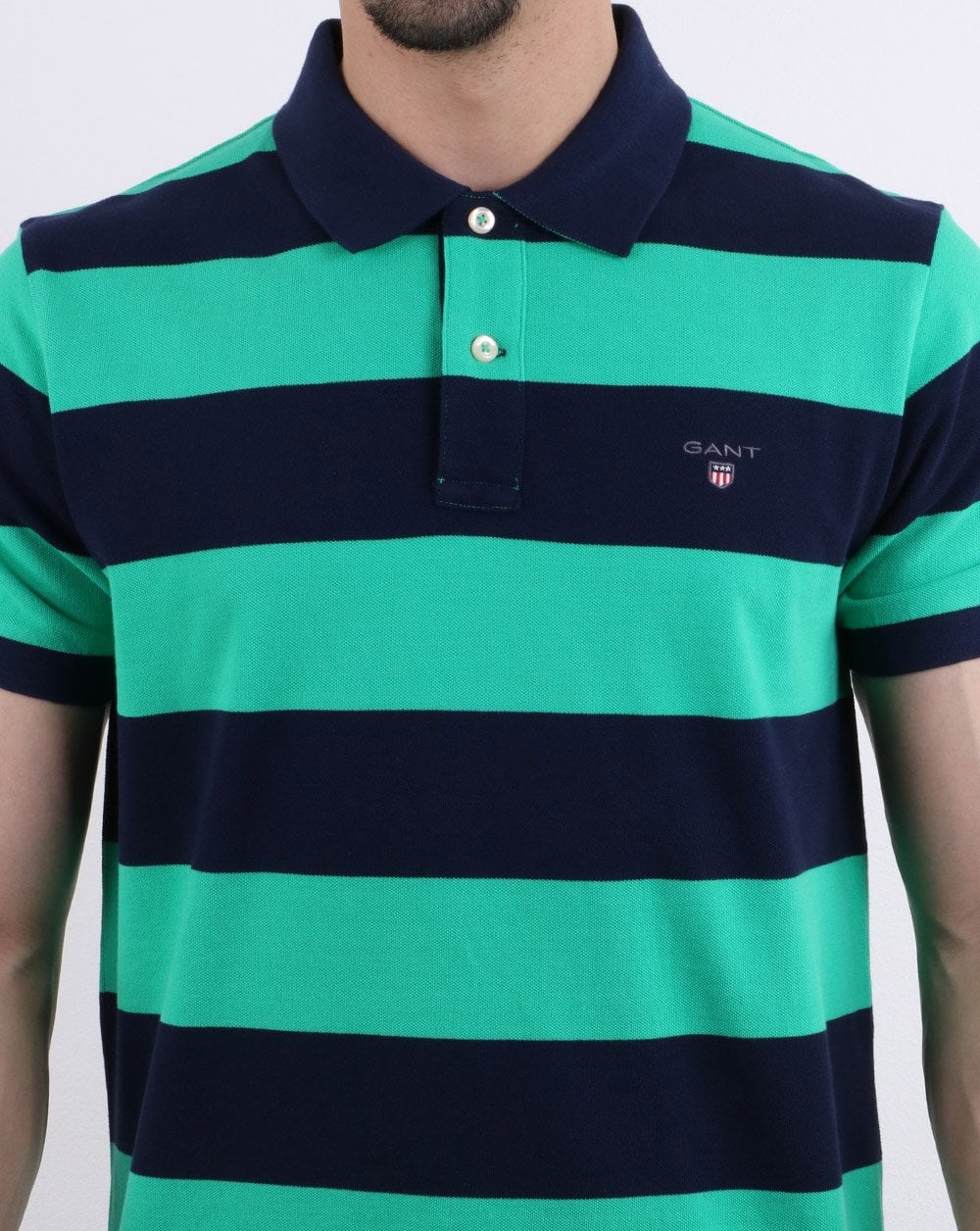 Gant Barstripe Pique Rugger Navy and Green - Image 4