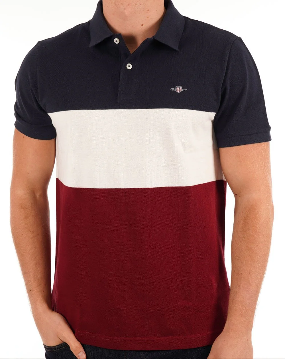 Gant Block Stripe Rugger Polo Navy Blue - Image 2