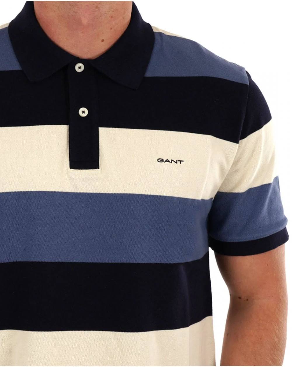 Gant Block Striped Pique Polo Shirt Navy Blue - Image 2