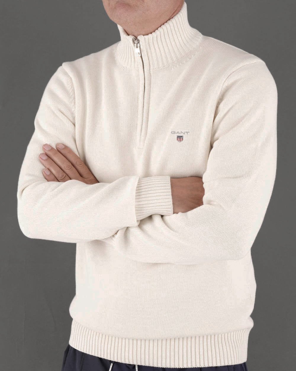 Gant Casual Cotton Half Zip Cream - Image 3