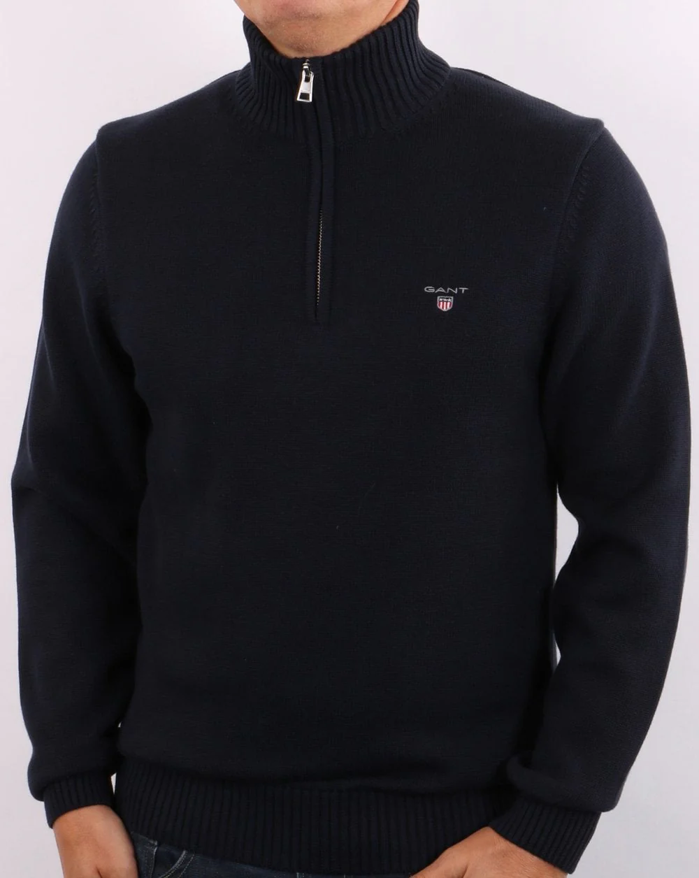 Gant Casual Cotton Half Zip Navy - Image 2