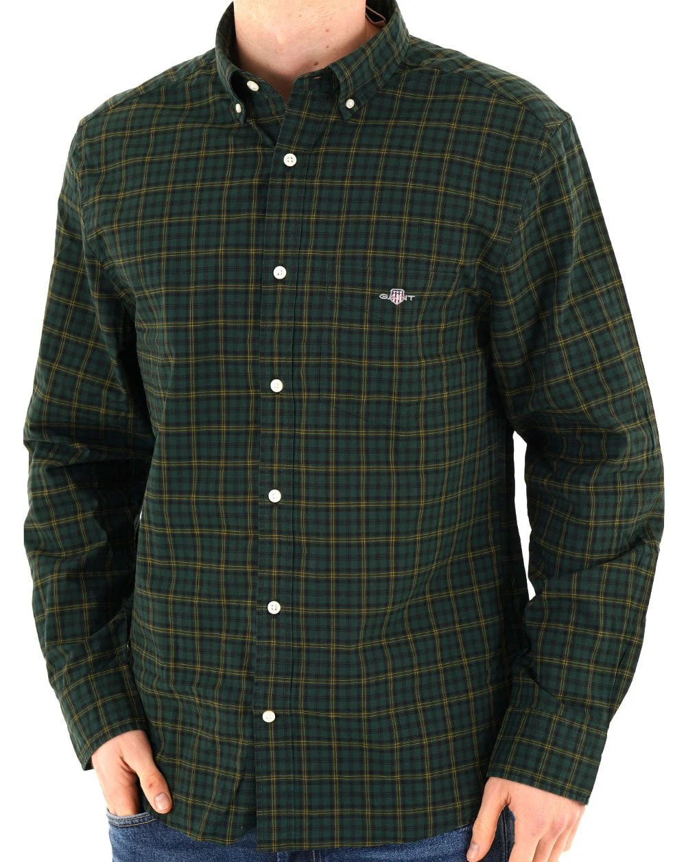 Gant Classic Poplin Check Shirt Tartan Green - Image 3