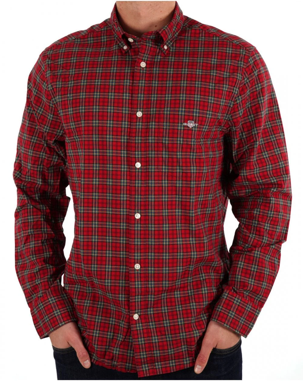 Gant Classic Poplin Tartan Shirt Ruby Red - Image 3