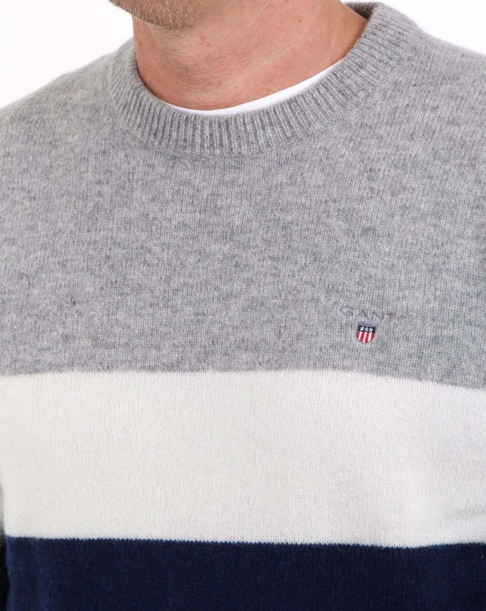 Gant Colourblock Stripe Crew Jumper Evening Blue - Image 2