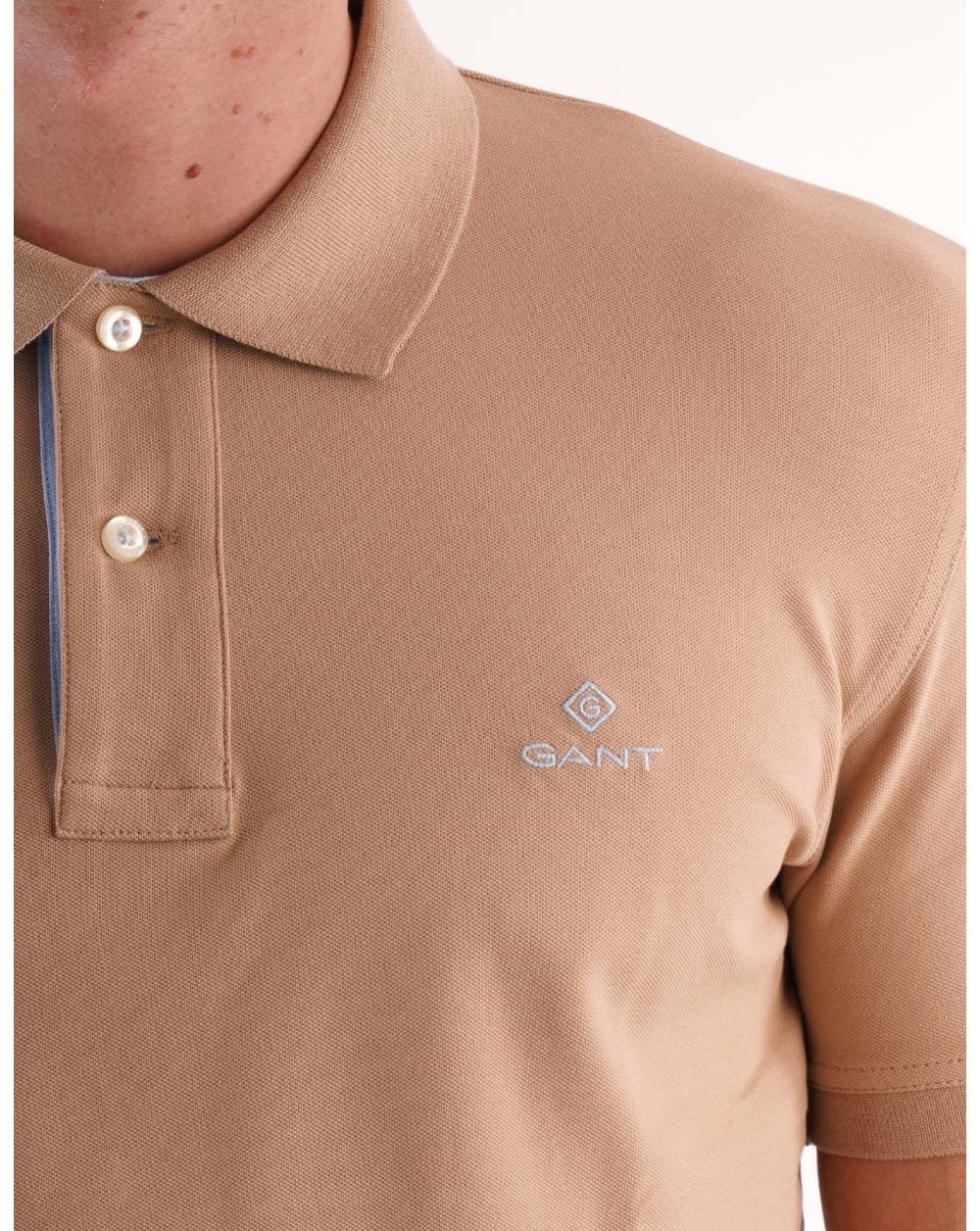 Gant Contrast Collar Polo Beige/Sky Blue - Image 2