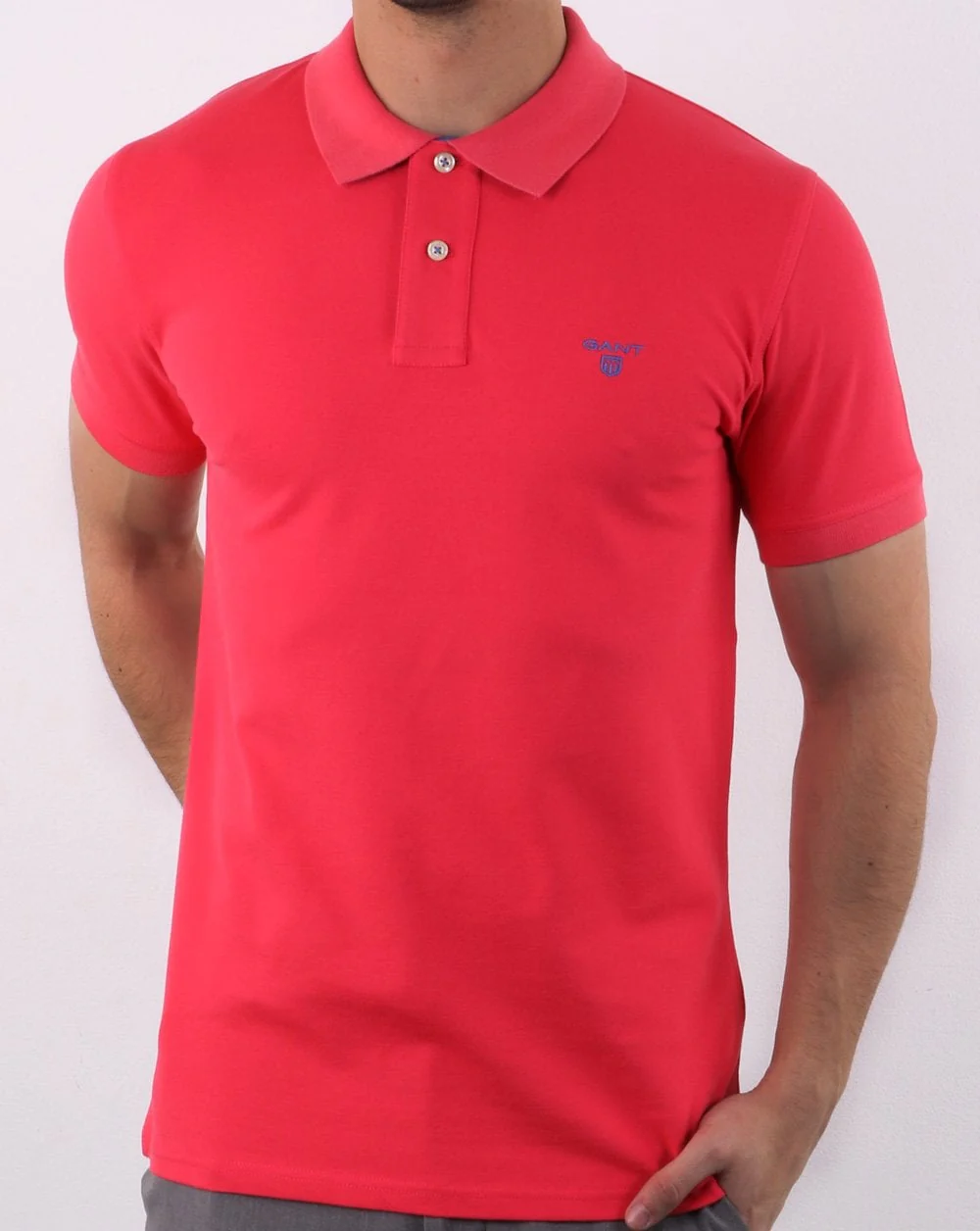 Gant Contrast Collar Polo Shirt Fuscha Pink - Image 2