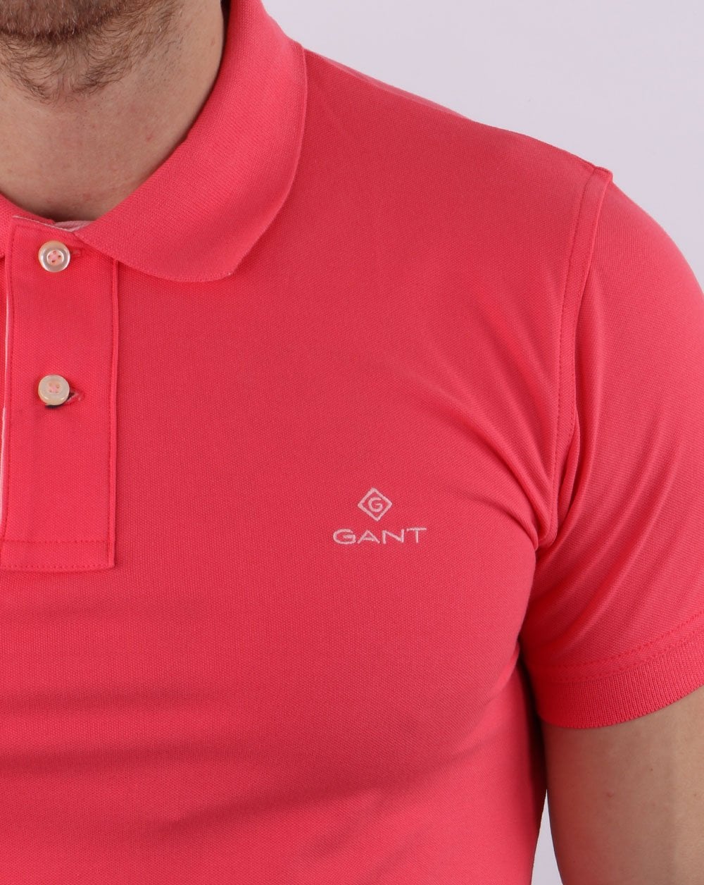 Gant Contrast Collar Polo Shirt Paradise Pink - Image 2