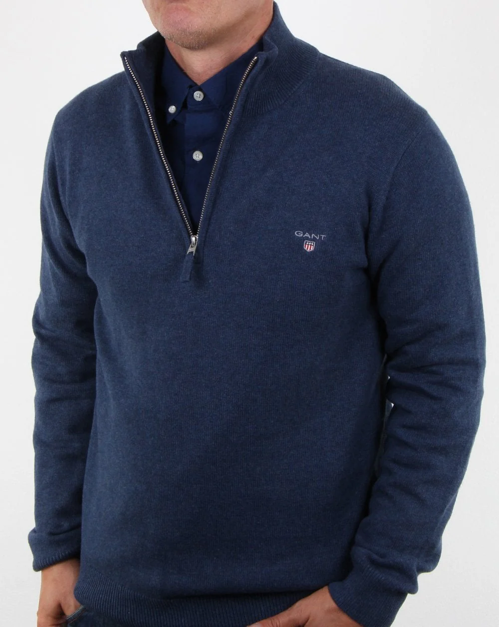 Gant Contrast Half Zip Knit Blue - Image 3